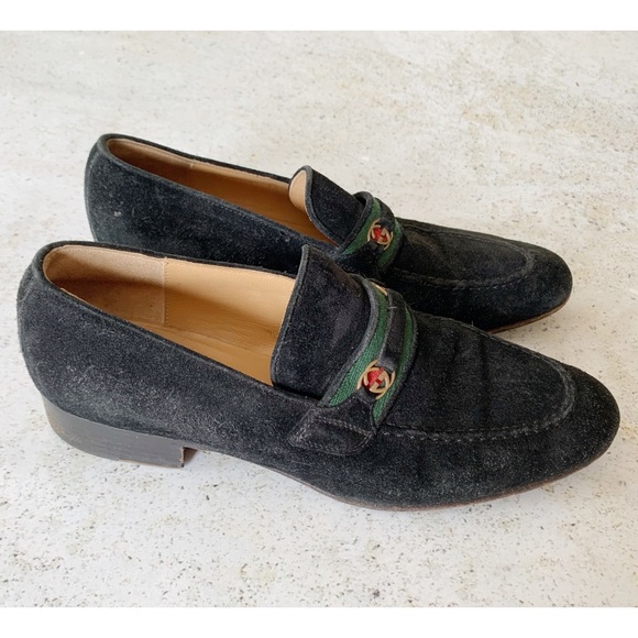 Gucci Black Velvet Loafers with Signature Web Detail - Picture 2 of 8